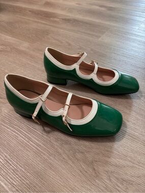 Green White Patent Mary Jane Heeled Flats 41